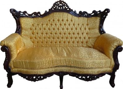 Casa Padrino Barock 2-er Sofa Master Gold Muster / Mahagoni Braun - Antik Stil Wohnz