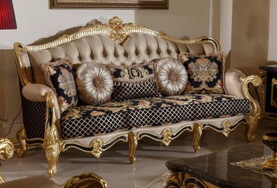 Casa Padrino Luxus Barock Sofa Gold / Schwarz / Mehrfarbig / Gold - Prunkvoll