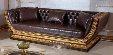 Casa Padrino Luxus Barock Chesterfield Sofa Dunkelbraun / Gold - Wohnzimmer