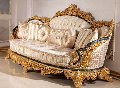 Casa Padrino Luxus Barock Sofa Gold / Mehrfarbig / Blau / Gold - Prunkvoll