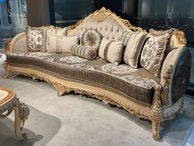 Casa Padrino Luxus Barock Sofa Grau / Braun / Naturfarben / Gold - Handgefertigtes Wo