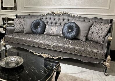 Casa Padrino Luxus Barock Sofa Silber / Schwarz / Silber - Handgefertigtes Wohnzimmer