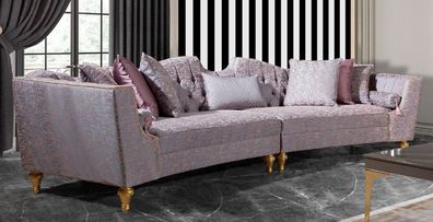 Casa Padrino Luxus Barock Sofa Rosa / Silber / Gold - Gebogenes Wohnzimmer Sofa - Hot