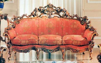 Casa Padrino Luxus Barock Sofa Rot / Braun / Gold - Prunkvolles Wohnzimmer Sofa mit e