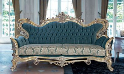 Casa Padrino Luxus Barock Sofa Blau / Gold - Handgefertigtes Barockstil Wohnzimmer So