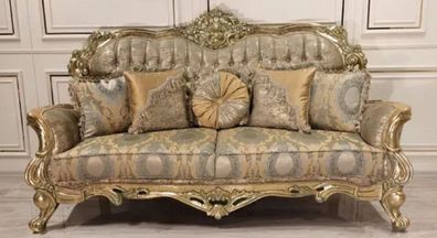 Casa Padrino Luxus Barock Sofa Gold / Grün / Gold - Prunkvolles Wohnzimmer Sofa mit e