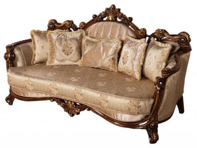 Casa Padrino Luxus Barock Sofa Beige / Braun / Gold - Prunkvolles Wohnzimmer Sofa mit