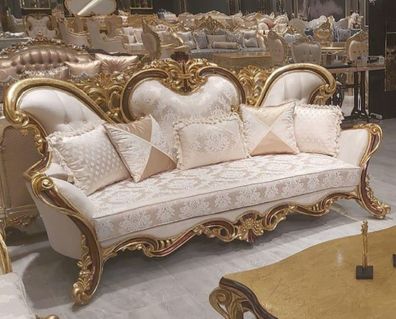 Casa Padrino Luxus Barock Sofa Cremefarben / Braun / Gold - Prunkvolles Wohnzimmer So