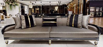 Casa Padrino Luxus Art Deco Sofa Gold / Cremefarben / Schwarz / Gold - Art Deco Wohnz