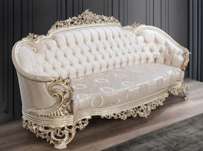 Casa Padrino Luxus Barock Sofa Cremefarben / Beige / Antik Gold - Prunkvolles Wohnzim