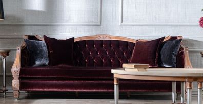 Casa Padrino Luxus Barock Wohnzimmer Sofa Bordeauxrot / Beige - Prunkvolle Barock Woh