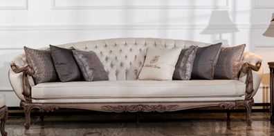 Casa Padrino Luxus Barock Sofa Cremefarben / Braun - Handgefertigtes Wohnzimmer Sofa
