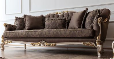 Casa Padrino Luxus Barock Sofa Braun / Cremefarben / Weiß / Gold - Handgefertigtes Wo