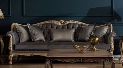 Casa Padrino Luxus Barock Sofa Grau / Naturfarben - Handgefertigtes Wohnzimmer Sofa i