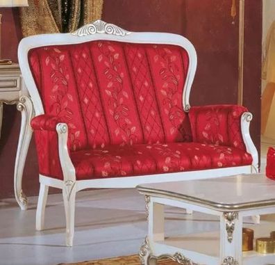 Casa Padrino Luxus Barock Sofa Rot / Weiß / Silber - Edles Wohnzimmer Sofa mit elegan