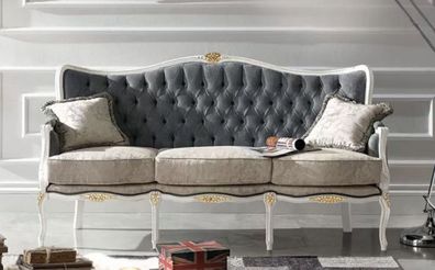 Casa Padrino Luxus Barock Sofa Grau / Hellgrau / Weiß / Gold - Edles Wohnzimmer Sofa