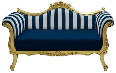 Casa Padrino Barock Sofa mit Streifen Blau / Weiß / Gold - Handgefertigtes Wohnzimmer