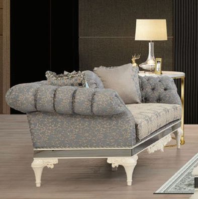Casa Padrino Luxus Barock Chesterfield Sofa Grau / Beige / Weiß - Prunkvolles Wohnzim