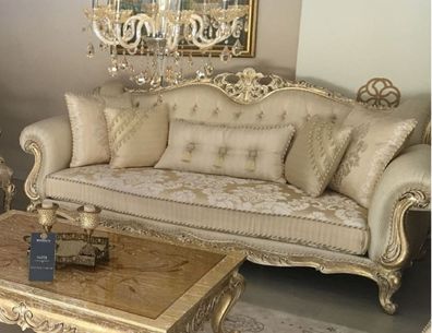Casa Padrino Luxus Barock Sofa Gold / Antik Gold - Prunkvolles Wohnzimmer Sofa mit el
