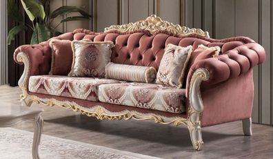 Casa Padrino Luxus Barock Sofa Rot / Weiß / Gold - Prunkvolles Wohnzimmer Sofa mit el