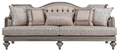 Casa Padrino Luxus Barock Wohnzimmer Sofa Rosa / Silber - Handgefertigtes Massivholz