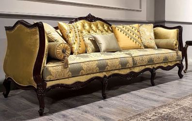 Casa Padrino Luxus Barock Sofa Gold / Silber / Schwarz - Prunkvolles Wohnzimmer Sofa