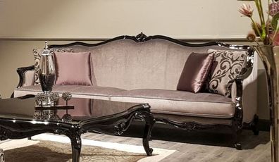 Casa Padrino Luxus Barock Sofa Rosa / Schwarz - Prunkvolles Wohnzimmer Sofa - Barock