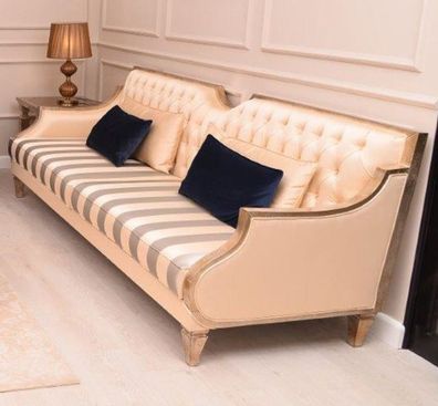 Casa Padrino Luxus Barock Sofa Beige / Silber / Gold - Handgefertigtes Wohnzimmer Sof