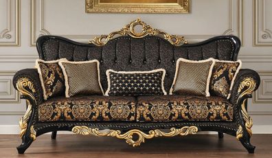Casa Padrino Luxus Barock Sofa Schwarz / Gold 230 x 80 x H. 126 cm - Prunkvolles Wohn