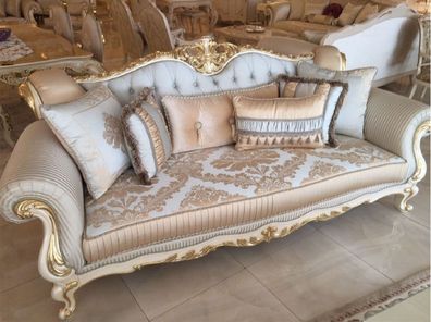 Casa Padrino Luxus Barock Sofa Hellblau / Weiß / Gold - Prunkvolles Wohnzimmer Sofa m