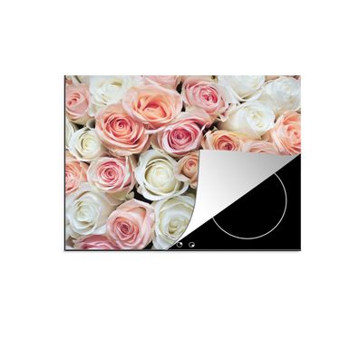 Herdabdeckplatte 65x52 cm Rosen - Blumen - Weiß - Rosa