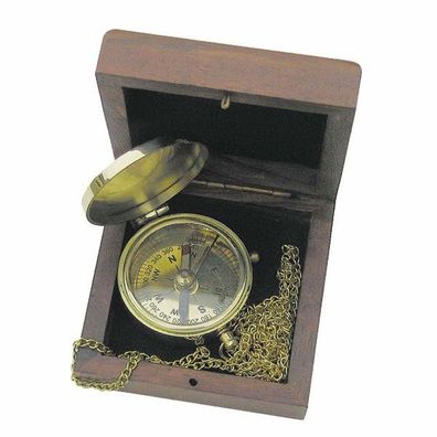 Taschenkompass, Magnetkompass mit Kette, kleiner Taschenuhren Kompass & Holzbox