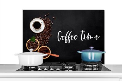 Spritzschutz Küchenrückwand - 80x55 cm Zitate - Sprichwörter - Kaffeezeit