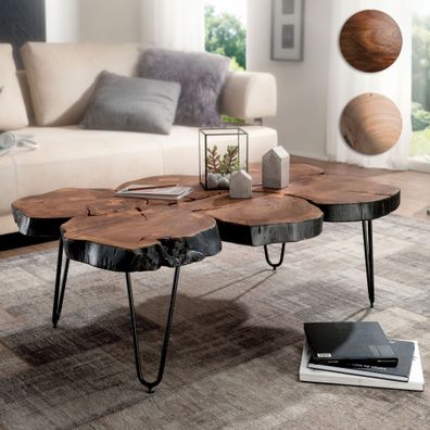 Massiver Couchtisch HARLEM 115 cm Baumstamm Tisch Wohnzimmertisch Holz Massiv