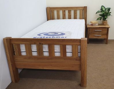 Bett mit Komforthöhe 44 cm Eiche massiv geölt 100x200cm Seniorenbett Komfortbett