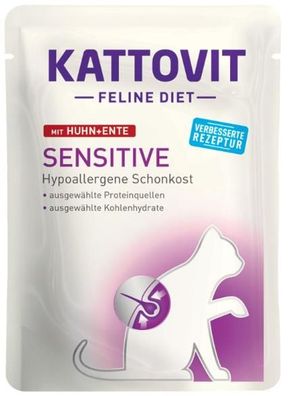 Kattovit ¦ Sensitive - Huhn & Ente - 24 x 85g ¦ Diät-Nassfutter für Katzen bei ...