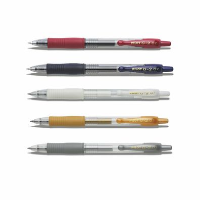 Pilot G2-07 - 5er-Set weinrot, schwarzblau, weiß, gold, silber