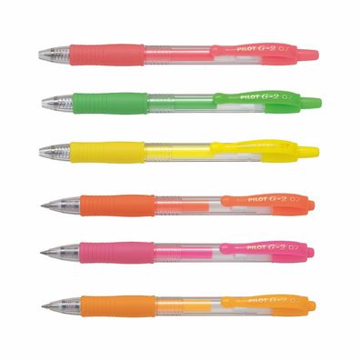 Pilot G2-07 - 6er-Set neonrot, -grün, -gelb, -orange, -pink, -apricot