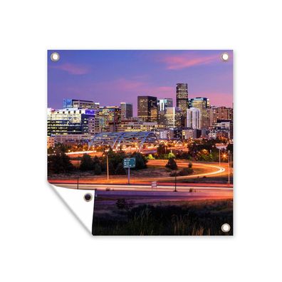 Outdoor-Poster Gartenposter 100x100 cm Abend - Verkehr - Stadt (Gr. 100x100 cm)