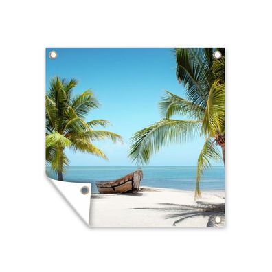 Outdoor-Poster Gartenposter 50x50 cm Palme - Boot - Strand (Gr. 50x50 cm)