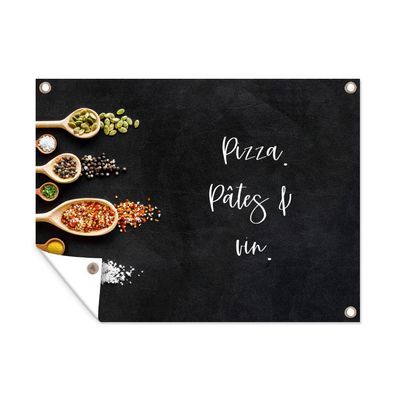 Outdoor-Poster Gartenposter 120x90 cm Pizza, pasta &amp; vin - Zitate - Essen - Trin
