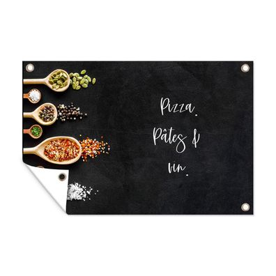 Outdoor-Poster Gartenposter 120x80 cm Pizza, pasta &amp; vin - Zitate - Essen - Trin