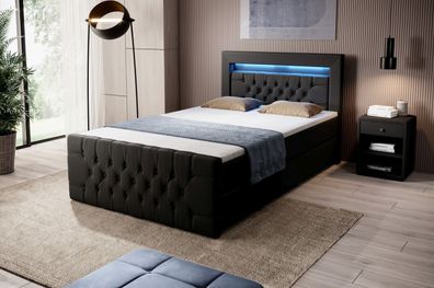 Boxspringbett mit Bettkasten und LED Venezia Uno 120 x 200 cm Chesterfield Design