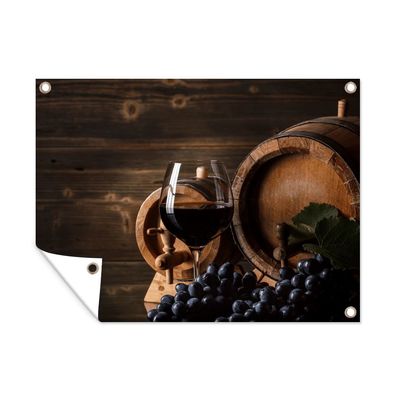 Outdoor-Poster Gartenposter 80x60 cm Wein - Weinglas - Weintrauben - Glas