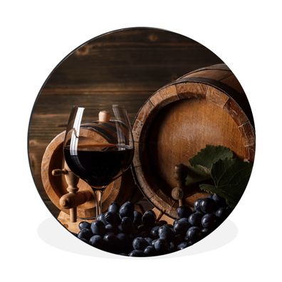 Wandbild Runde Bilder 120x120 cm Wein - Weinglas - Weintrauben - Glas