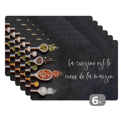 Placemats Tischset 6-teilig 45x30 cm Zitate - Sprichwörter - La cuisine est le coeu