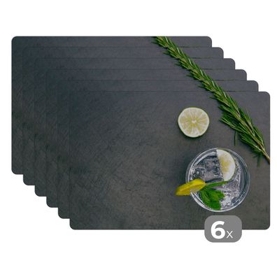 Placemats Tischset 6-teilig 45x30 cm Cocktail - Glas - Zitrone (Gr. 45x30 cm)