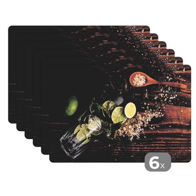 Placemats Tischset 6-teilig 45x30 cm Cocktail - Obst - Limette (Gr. 45x30 cm)