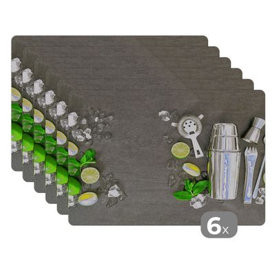 Placemats Tischset 6-teilig 45x30 cm Cocktailshaker - Eiswürfel - Obst