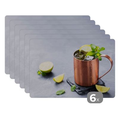 Placemats Tischset 6-teilig 45x30 cm Becher - Zitrone (Gr. 45x30 cm)